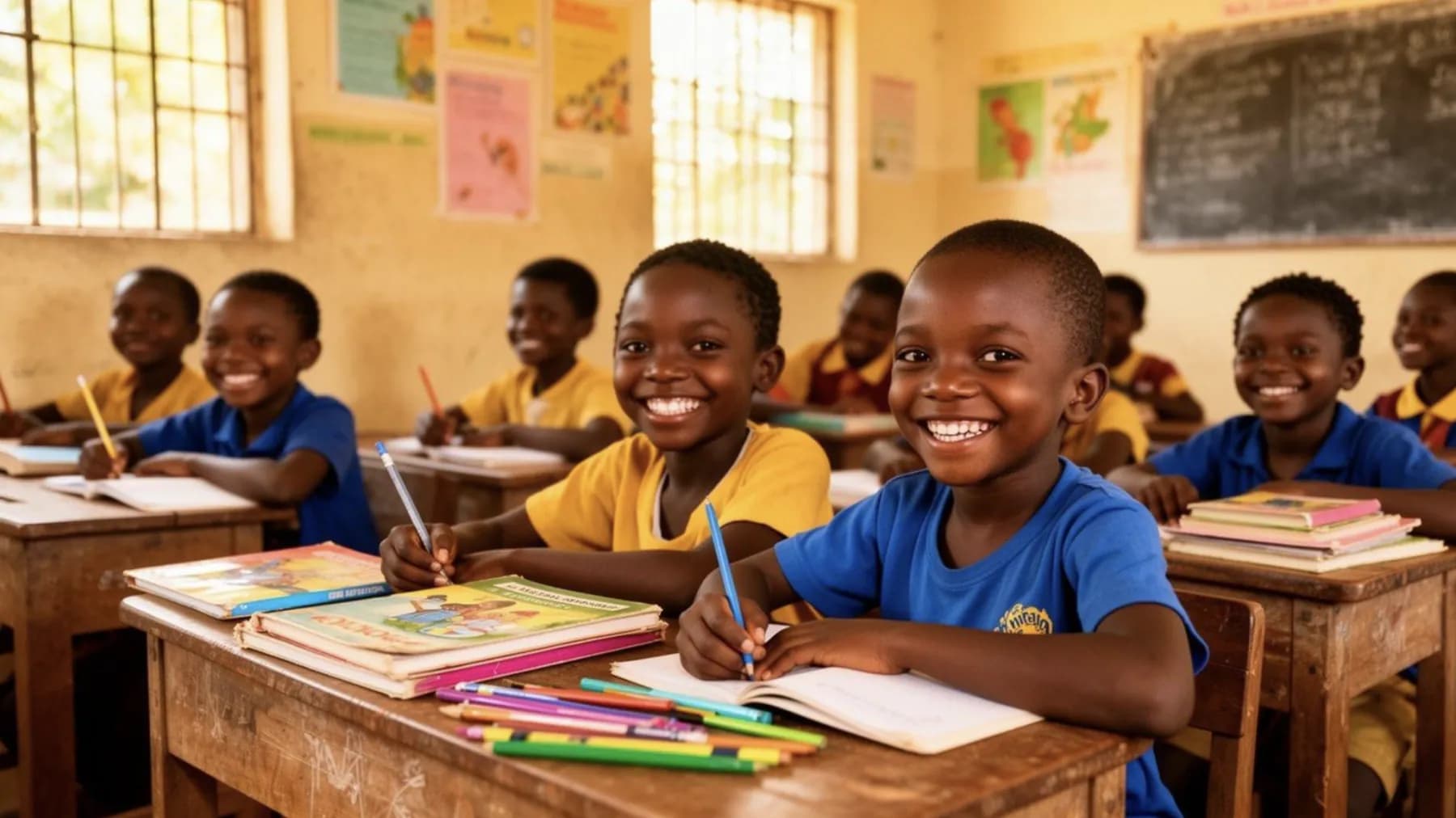 Children learning together in a bright classroom